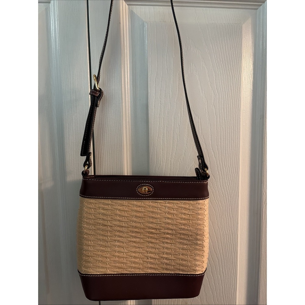 Vintage Etienne Aigner Raffia Straw Leather Crossbody Bag Coastal Boho